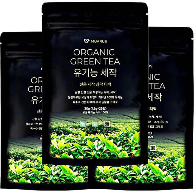 [찻물에 미세 플라스틱 걱정없이] 옥수수 전분 소재 유기농 햇 세작 녹차 티백, 1.2g, 1개, 75개입