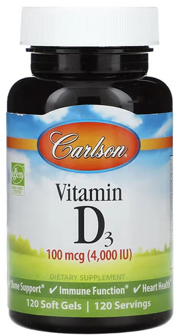 칼슨 비타민D3 100 mcg (4 000 IU) 120소프트젤, 1개, 120정 - 쿠팡