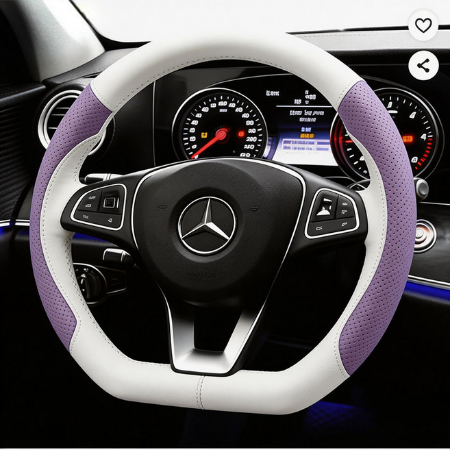 프리미엄 논슬립 실리콘 투톤 핸들커버 자동차 숨쉬는 타공 핸들커버370mm~380mmXFXPT798, 보라 화이트D