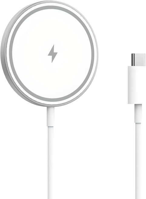 SKY 필 W25 Mag 마그네틱 맥세이프 호환 고속 무선 충전기 15W, 실버, 1개