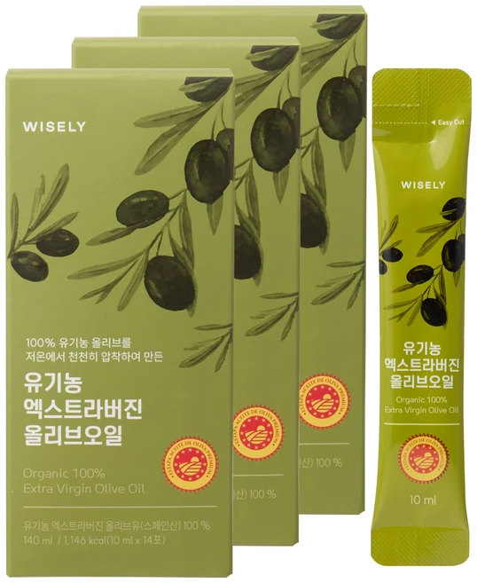 와이즐리 최저산도 0.1 냉압착 스페인산 엑스트라버진 올리브오일 스틱, 42개, 10ml - 쿠팡
