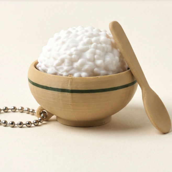 밥심 쌀밥 에디션 귀여운 밥 클리커 키링 3D 프린팅 가방고리 딸깍이, 1개, 청축