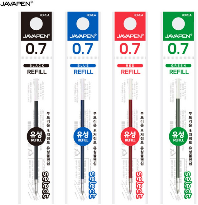 [자바펜] 0.7 셀렉트 유성 볼펜심 리필심, 빨강