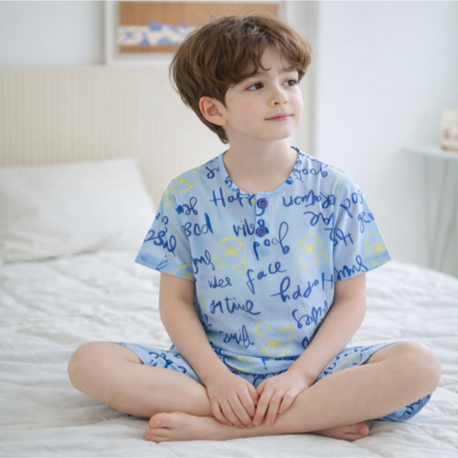 온웨어 아동용 프리미엄 쿨스판 드로잉베어 반팔 상하의 세트