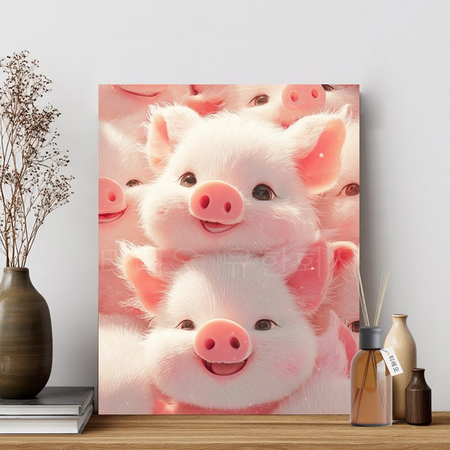 티레오 동물 보석십자수 캔버스형 사각비즈 DIY 액자형 인테리어 40x50cm 3D 대형 그림 취미생활, 1개, 핑크돼지