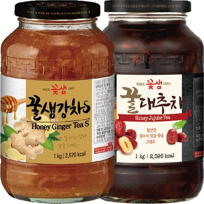 꽃샘 꿀생강차S 1kg+꿀대추차 1kg, 1, 1