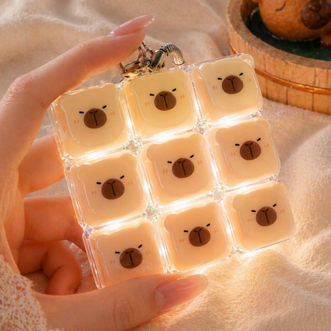 키캡하우스 카피바라 말랑 키캡 키링 LED 딸깍이 클리커 키보드 키홀더, 1개, 카피바라 9구