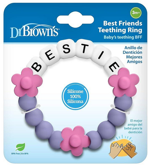 Dr. Brown's Best Friends 치발기 링 100% 실리콘 마사지 치발기 장난감 핑크 및 퍼플 BPA 프리 3개월 이상
