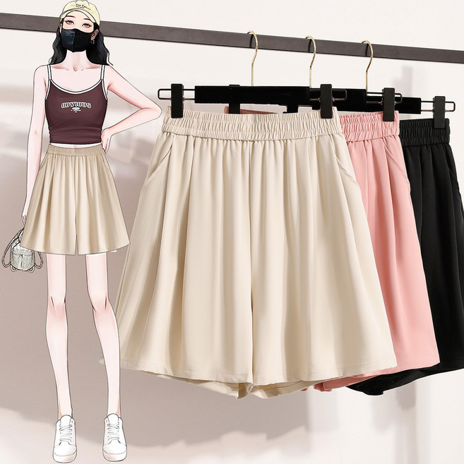 棉花糖大尺碼 短褲 高腰 A字 西裝短褲 夏季外穿 寬鬆 顯瘦 闊腿褲 五分褲