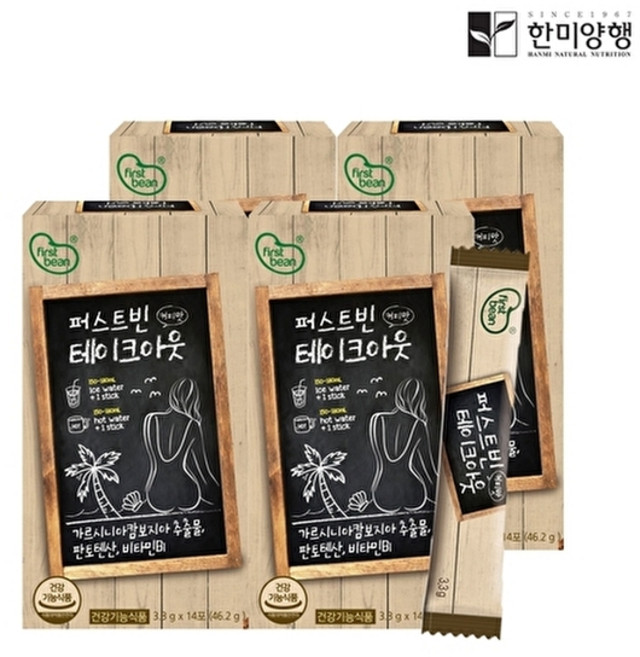 한미양행 퍼스트빈 테이크아웃 가르시니아 다이어트 아메리카노 3.3g 14포 4박스 + 쇼핑백C, 46.2g