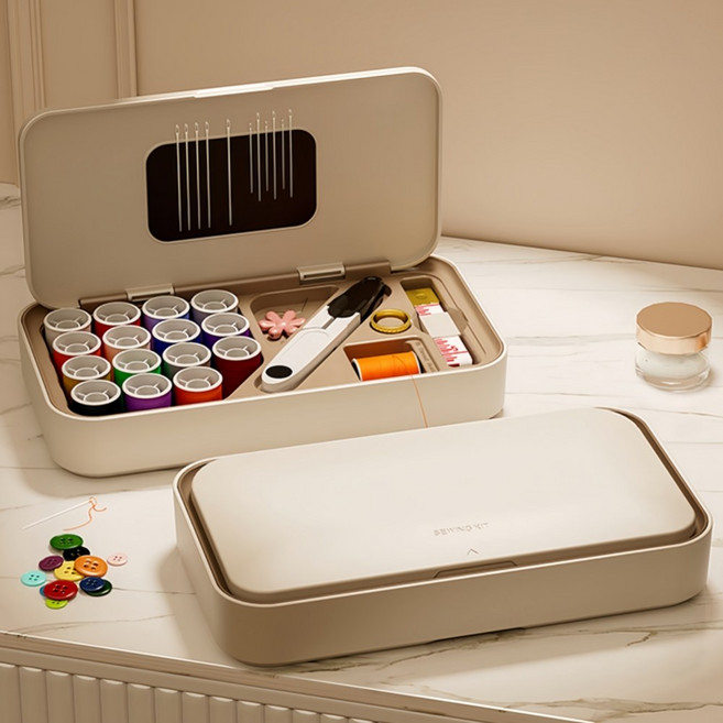 가정용 자석 반짇고리 바느질함 종합 세트, 1세트, 크림