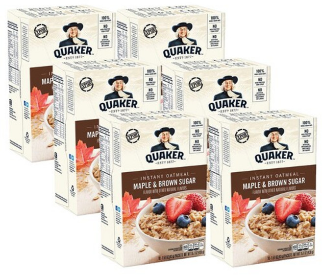 Quaker 퀘이커 인스턴트 오트밀 메이플 브라운 슈가 43g x 60팩 홀그레인 귀리 Oatmeal