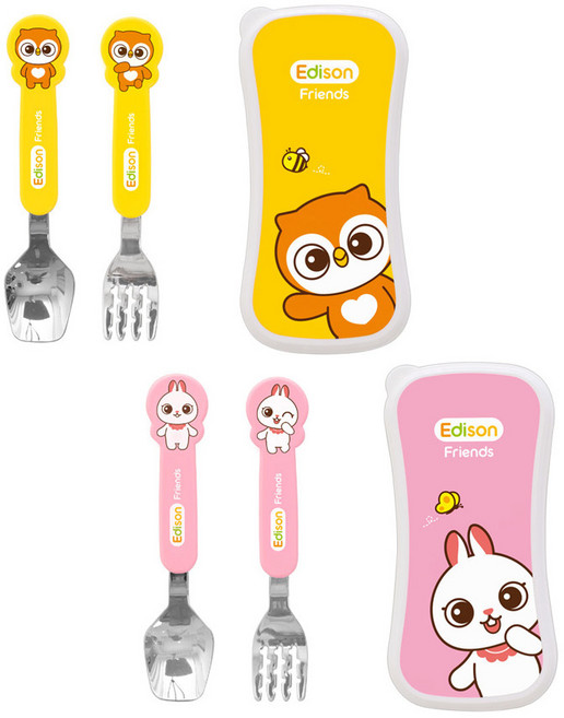 에디슨 스푼 포크 케이스 세트 (베이비) 부엉이+토끼, 1개