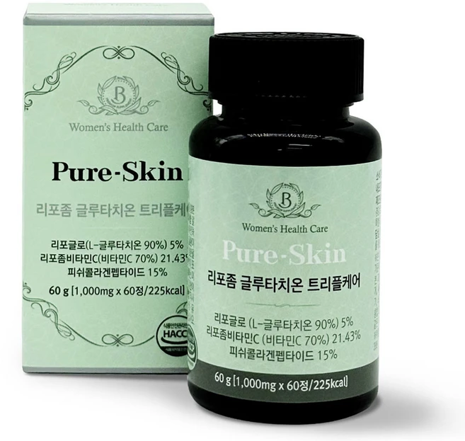 퓨어스킨 / 리포좀 글루타치온 트리플케어 순도90% 식약청 HACCP 인증, 1박스, 60정 - 쿠팡