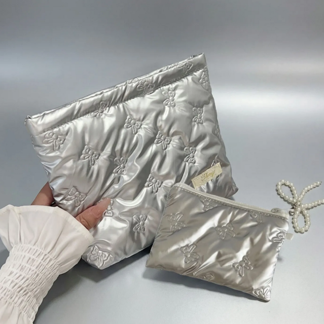 earlyO 리본 퀼팅 화장품 파우치 2종 세트