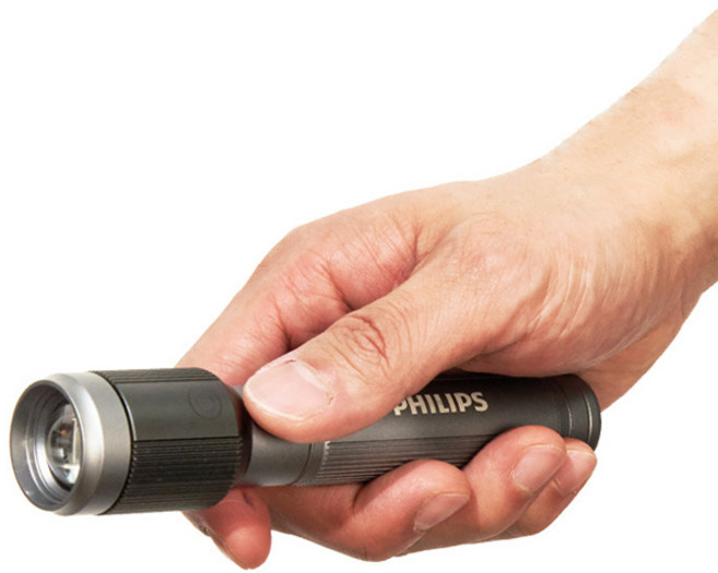 필립스 SFL2141 초강력 미니 LED 플래시 라이트 랜턴 650루멘 손전등 낚시 캠핑, 1개, 그레이