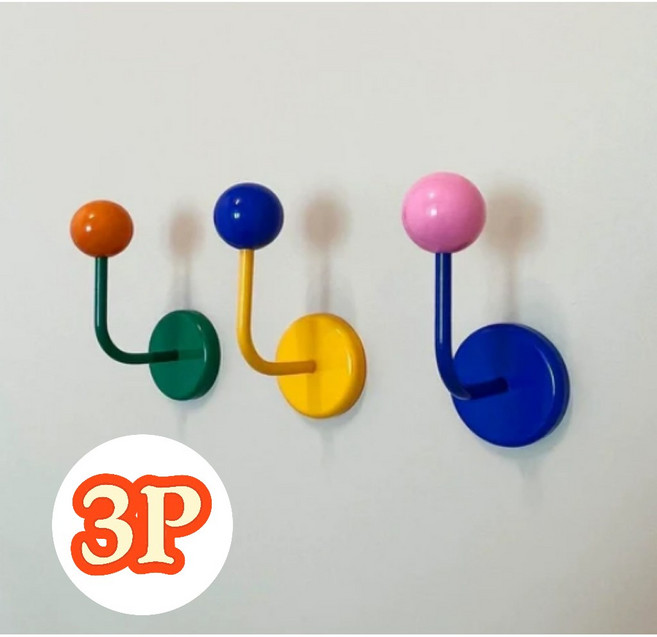 티지피 다양한 색상 가능 고리자석 후크 무타공 벽걸이 마그네틱 컬러볼 자석후크, 1개, 옐로우+블루+그린 세트