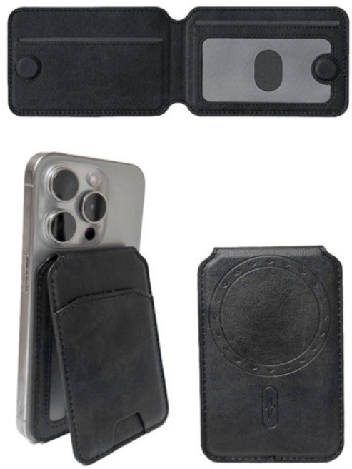 에이덤스 맥세이프 카드지갑 케이스 거치대 카드5장 신분증 수납가능형, 1개, 블랙