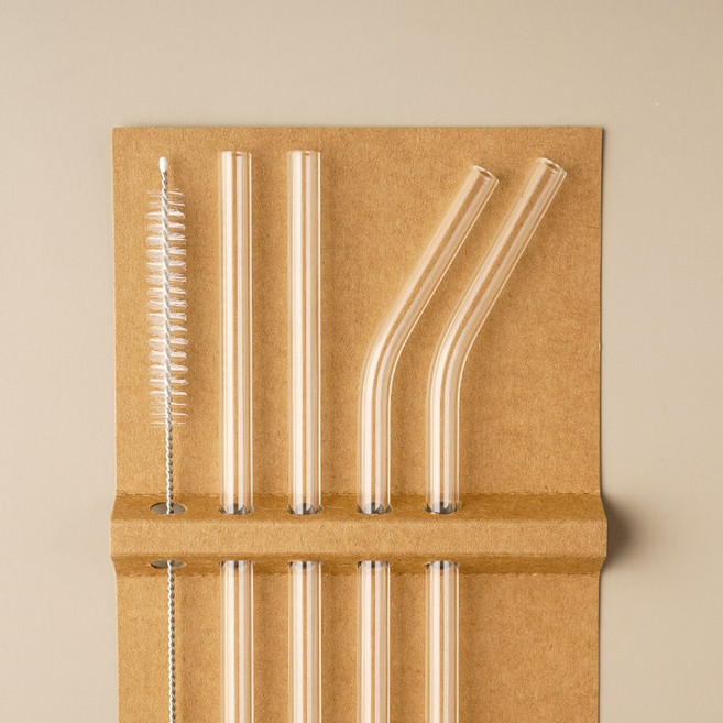 지구사랑 내열 유리빨대 스트로우 직선 2p + 곡선 2p + 세척솔 세트, 유리빨대세트, 1개