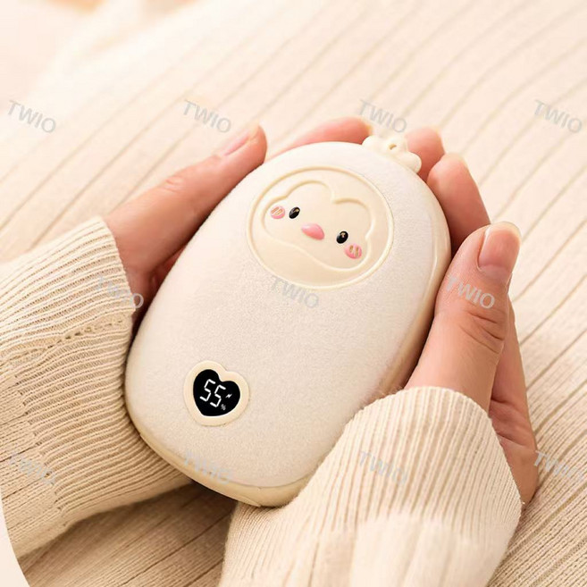 TWIO 펭귄손난로 미니 휴대용 손난로 보조배터리 전기 충전 핫팩 c타입, 베이지, .