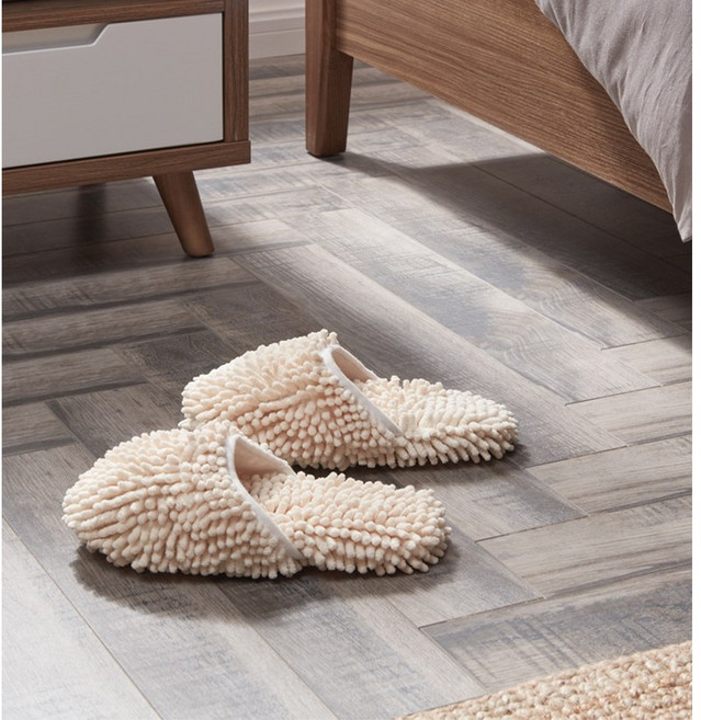 [맑음하우스] 발로 쓱싹 모던 셔닐 청소슬리퍼 두꺼운 바닥 층간소음슬리퍼 목욕타올원사 고급 거실화, 1개, 아이보리