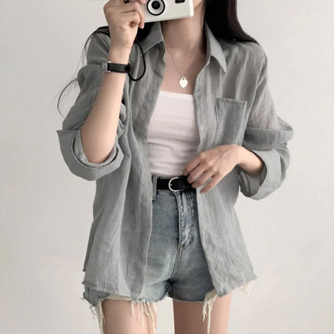 라라홀리 루즈 데일리 롤업 거즈 포켓 긴팔 셔츠