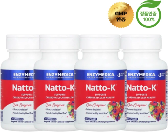 2+2 엔자이메디카 나토K 나토키나제 심장혈관 캡슐 30정, 4개 - 쿠팡