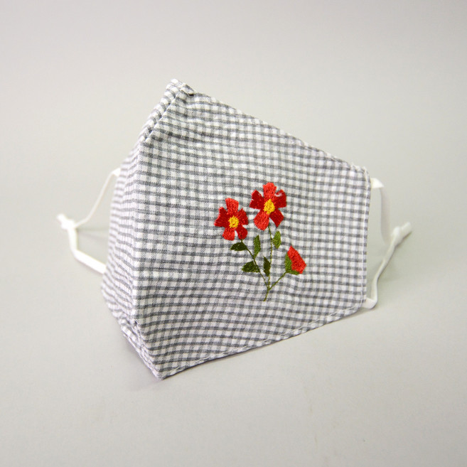 하마공방 체크 순면 전통 꽃자수 빨아쓰는 3D 입체 패션 마스크 (사계절용)