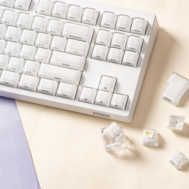 EPOMAKER Lusterfly 에포메이커 젤리 키캡 123키 이중사출 레이저 각인 키캡 세트 MDA 프로파일, 화이트, Lusterfly Jelly Keycaps