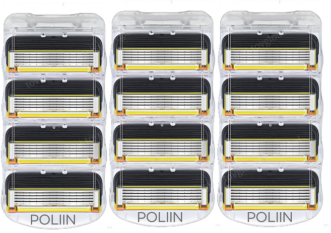 POLIIN 5중날 옐로우 면도날 질레트 퓨전 프로쉴드 호환, 3개, 4개입