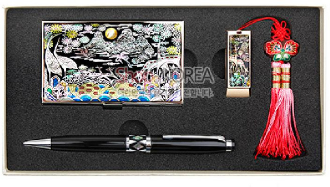USB 8GB 명함집 3종 세트 십장생 꽃무늬 자개 명함케이스 기업 단체 기념품, 16G 한지포장 - 1개비용