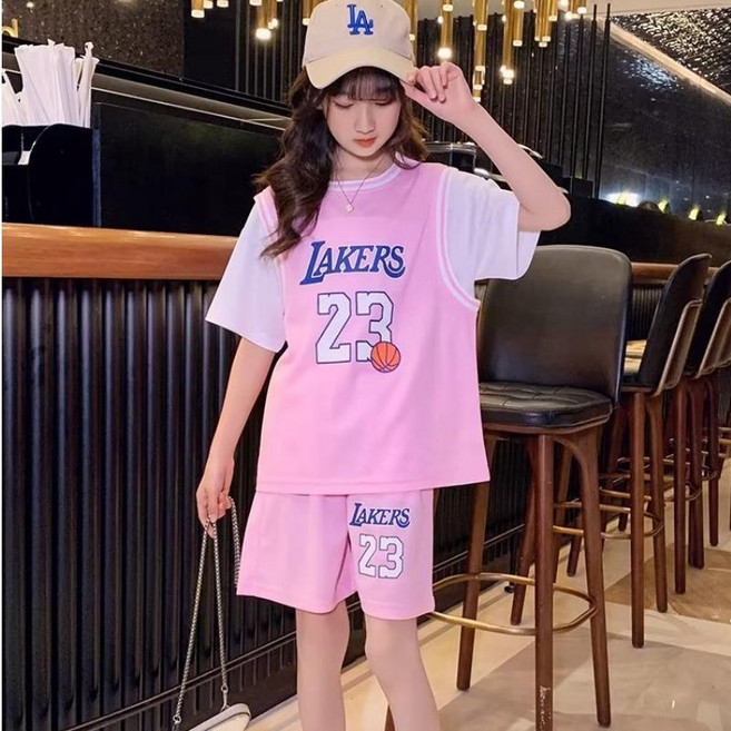주니어 여아 바스켓볼 여름 반팔티 반바지세트 스포츠 레이어드 티셔츠 팬츠 상하의