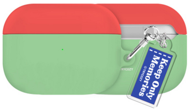 투톤 라벨 비비드 에어팟프로2세대 하드 케이스 +아크릴 키링 세트, 자몽민트, 1개