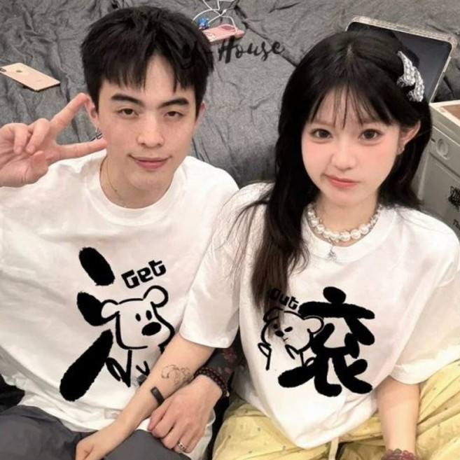 Yhouse 情侶裝T恤, 女款圖案-黑色,2XL【70-80KG】, 黑色