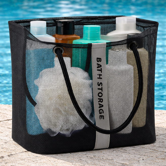 아데트 심플 메쉬 물빠짐 목욕가방 수영가방, 블랙