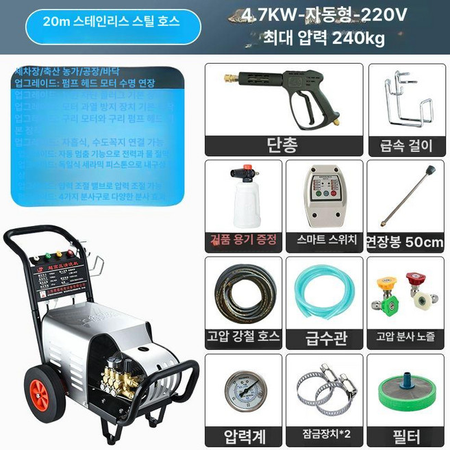 고압 세차장 세척기 물총 세차기, 4단계 220V 4.7kW 210V C, 기본 모델명/품번