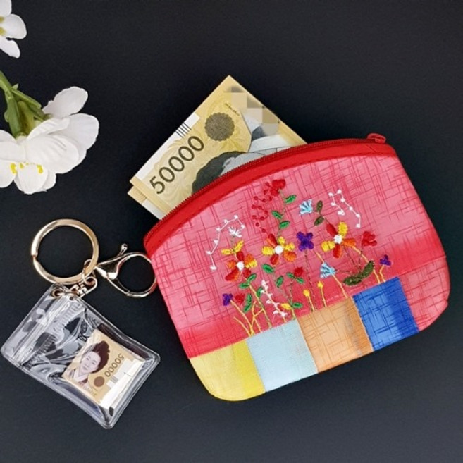 전통자수 카드 동전지갑 파우치 신사임당 미니 지폐 재물운키링 외국인선물 어버이날선물 명절선물