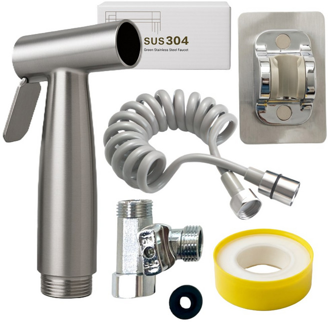 제이에스맘 스텐 욕실청소 스프레이건 + 코일호스 3M 그레이 + T밸브 + 테프론 테이프 세트, 1세트