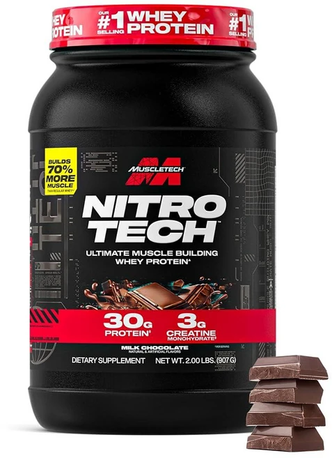 192878 MuscleTech 머슬테크 웨이프로틴 파우더 초콜릿 40회분 1.8kg 4파운드 / NitroTech 분리 유청 단백질 펩타이드 남성 여성용 스포츠 영양, 2 Pound (20 Servings) - 쿠팡