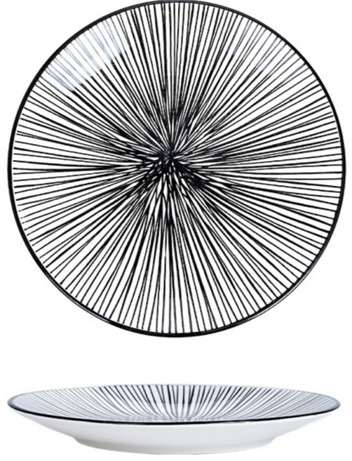 北歐陶瓷餐盤 精美淺盤, 黑色放射線, 1個