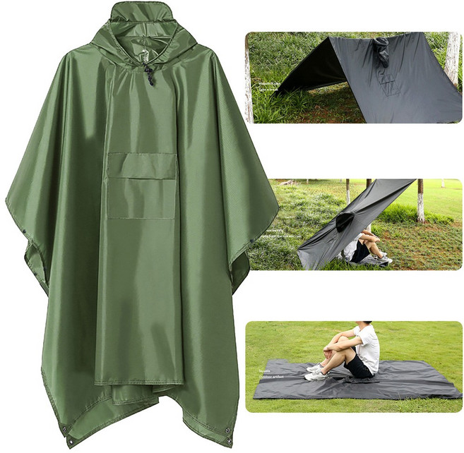 3in1 방수포 판초우의 210T 원단 290g 타프 방수시트 겸용 우비 비옷, 1개