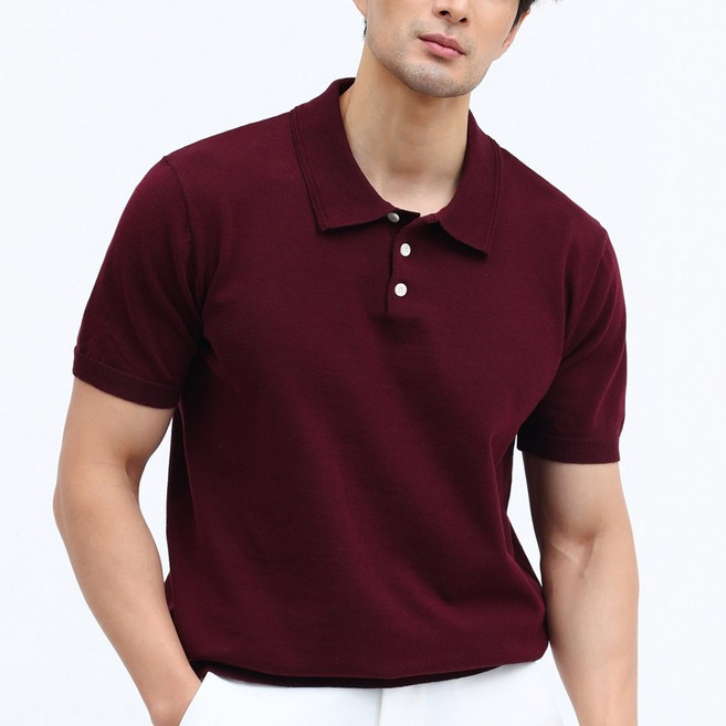 글리멜로 남자 여름 면 혼방 무지 니트 카라 반팔 티셔츠