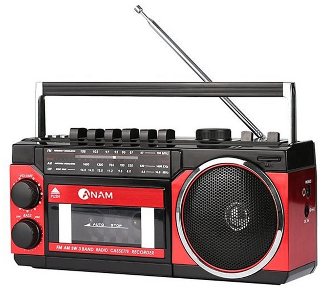 아남 A-36 포터블카세트 녹음기USB+SD+테이프 재생/레드