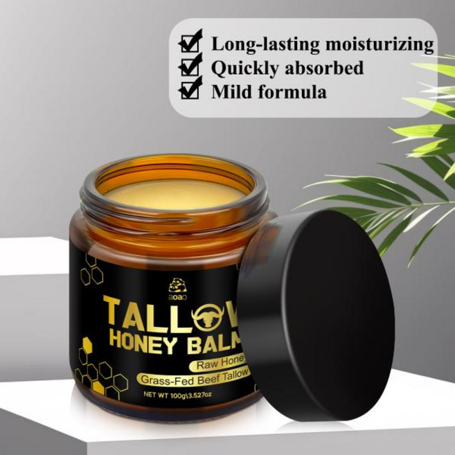 허니 & 비타민 E가 함유된 풀을 먹인 쇠고기 탈로 밤 - 천연 바디 버터 깊은 보습 페이셜 케어 모든 피부, 01 100그램, 100g, 1