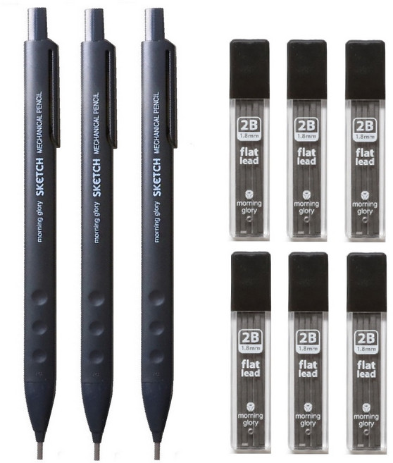 모닝글로리 스케치 샤프 1개 + 샤프심 2개 1.8mm 납작 토익 마킹용 필기 시험 2B, 3세트