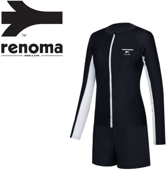 [백화점발송] 레노마 여성 래쉬가드 세트 집업 긴팔 반바지 실내수영 야외수영 바다 워터파크 휴양지 해외여행 풀빌라 편안한 수영복, BL_블랙