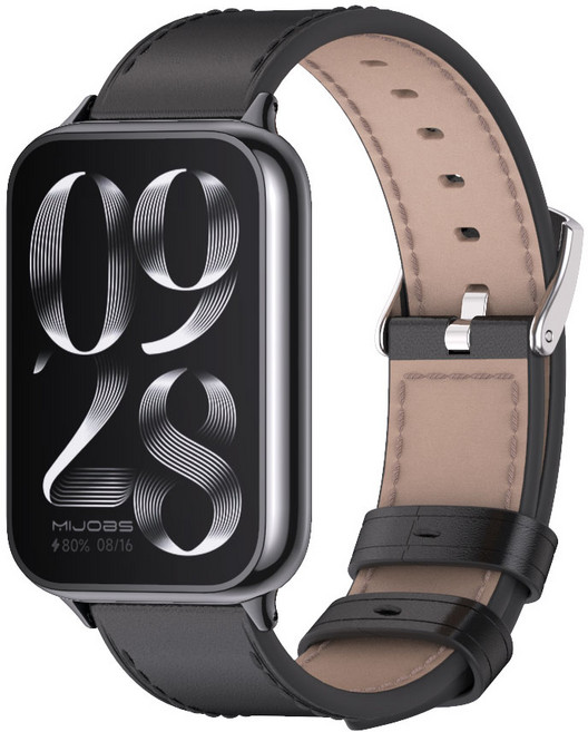 SKENOS 샤오미 스마트밴드9 8프로 / 레드미워치 6 5 호환 가죽 스트랩 마이크로파이버 교체 밴드, 블랙-블랙, 1개