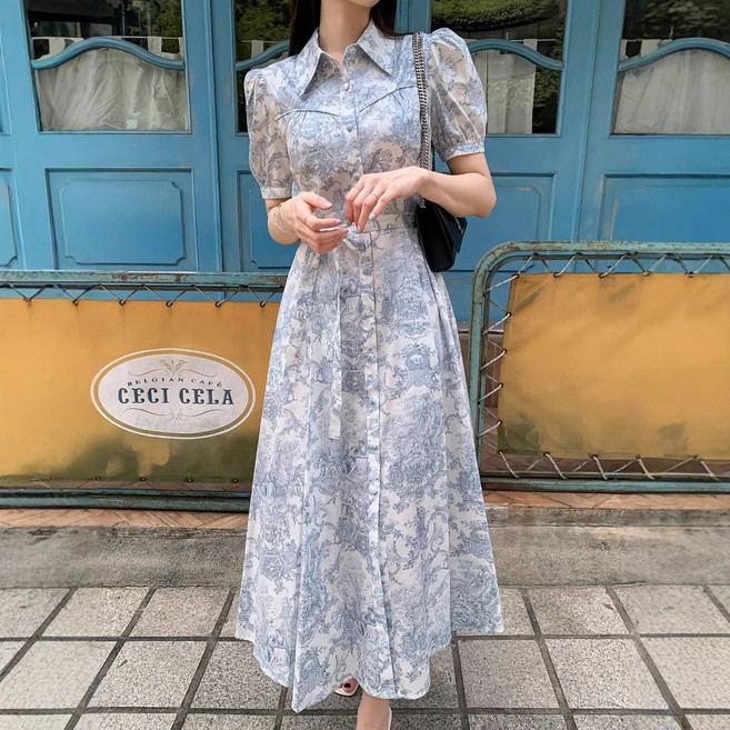 비비디아 Bibidia 2025 여름신상 여성 쉬폰 롱 원피스 캐주얼 반팔 롱치마 시원한소재 5460