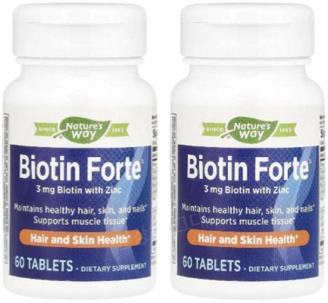 Nature's Way Biotin Forte with Zinc 네이쳐스웨이 비오틴 포르테 아연 60정 2통, 2팩 - 쿠팡