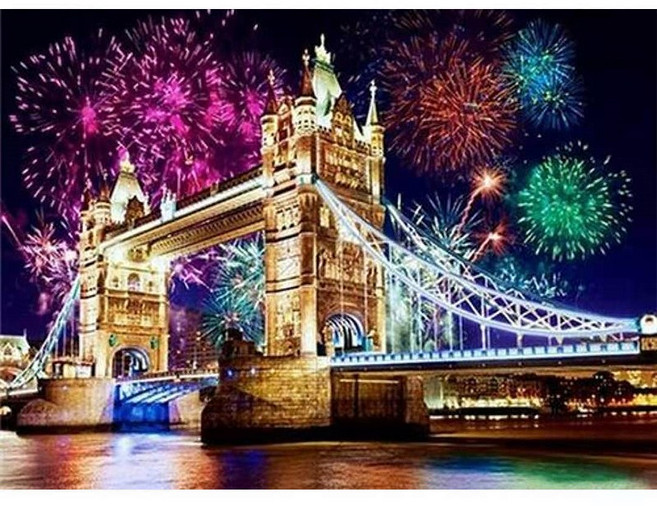 대진 보석십자수 43x53 사이즈 대형 금전운 보석 십자수, 불꽃타워브릿지, 1개